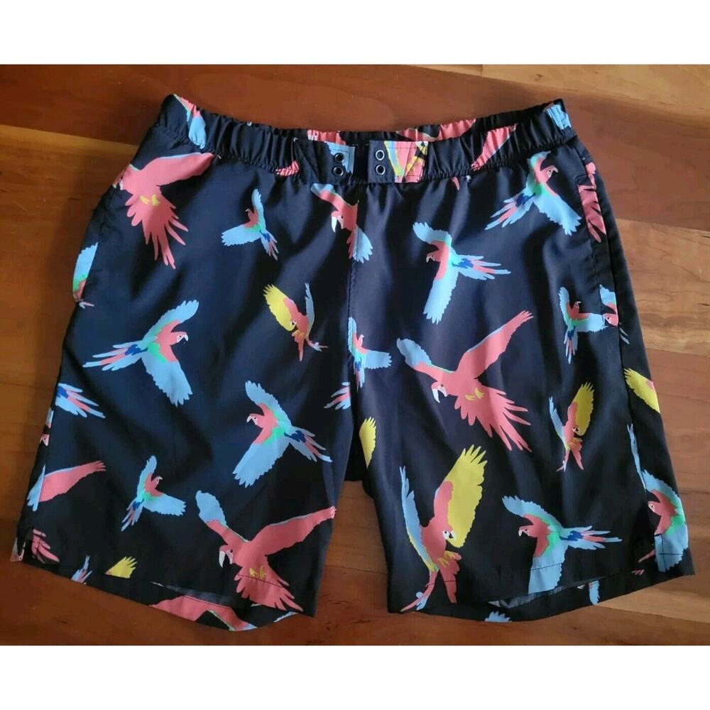 No Retreat Parrot Black Swim Trunks Mens Sz Extra Large